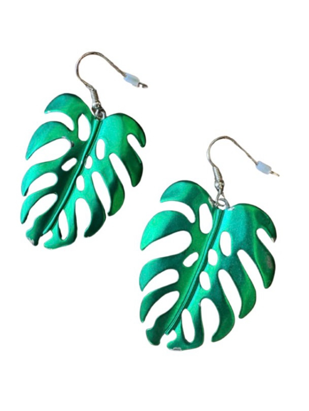 Fluorescent Green Metal Leaf Earrings